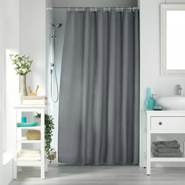 Rideau de douche effet tissé à anneaux (180 x 200 cm) Quartz Gris anthracite