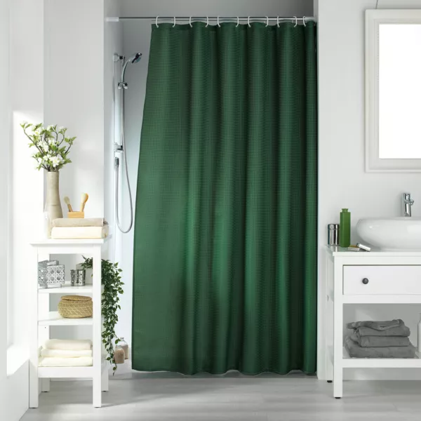 Douchegordijn met geweven effect en ringen (180 x 200 cm) Kwarts Khaki Groen