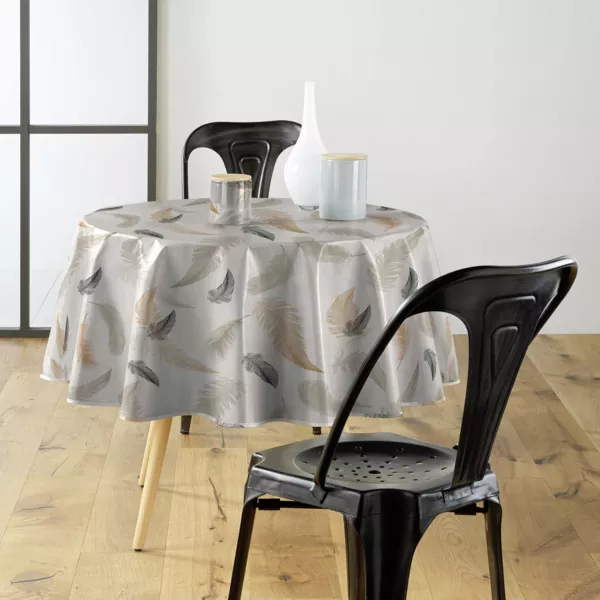 Nappe ronde anti tache tissu PVC imperméable (D160 cm) Folea Taupe