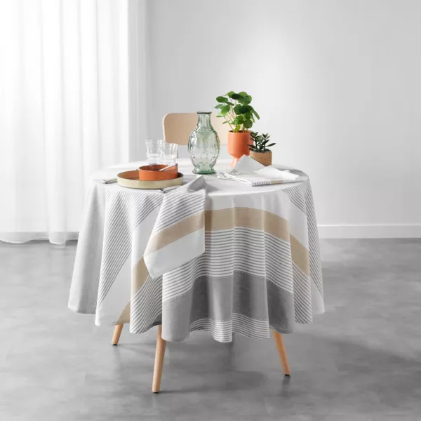 Ronde geweven katoenen tafelkleed (180 cm) Iliade Wit