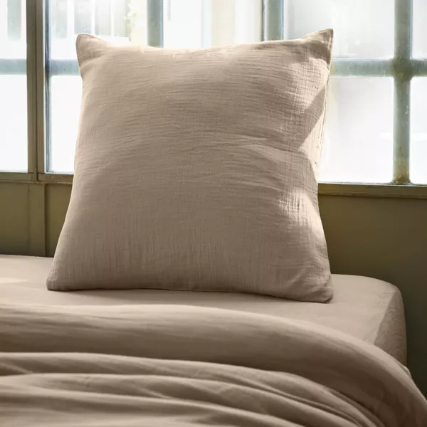 Funda de almohada cuadrada gasa de algodón (80 x 80 cm) Gaïa Marrón cuerda