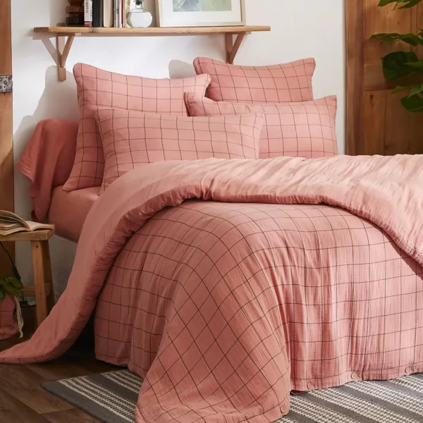 Funda nórdica de gasa de algodón (260 x 240 cm) Gaïa Match Rosa durazno