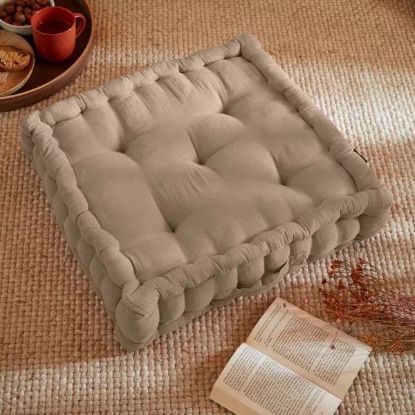 Firkantet gulvpude i bomuldsgaze (50 x 50 cm) Gaa Ficelle