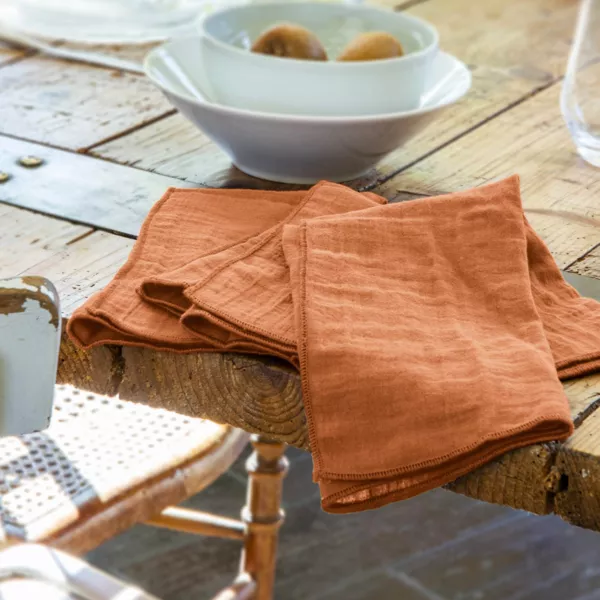 Lot de 3 serviettes gaze de coton (40 x 40 cm) Gaïa Abricot