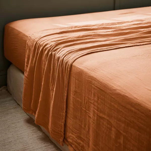 Drap plat gaze de coton (270 x 300 cm) Gaïa Abricot