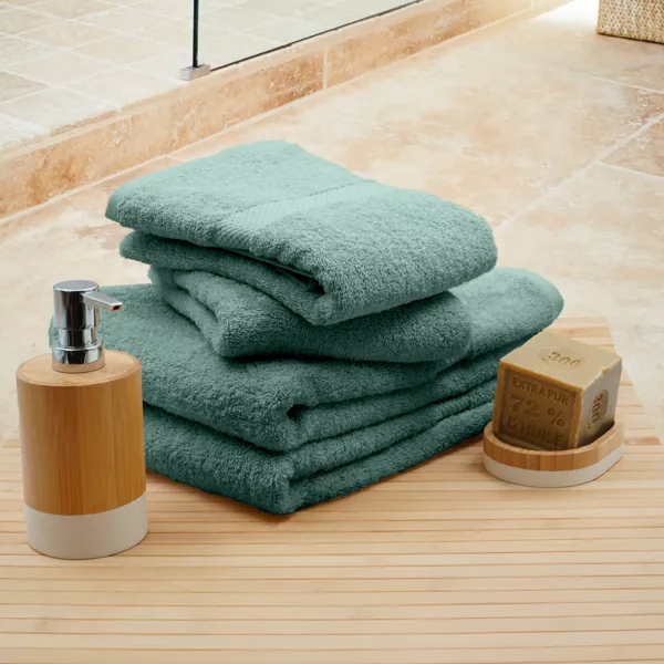 Lot de 4 serviettes de toilette coton (70 x 130 cm) Elegance Vert céladon