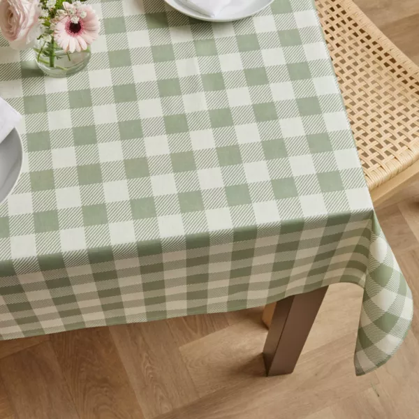 Mantel rectangular de algodón revestido (150 x 350 cm) Vichy Verde salvia