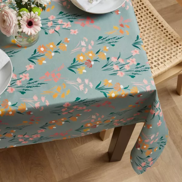 Rechthoekig gecoat katoenen tafelkleed (150 x 350 cm) Juliette Eucalyptus Groen