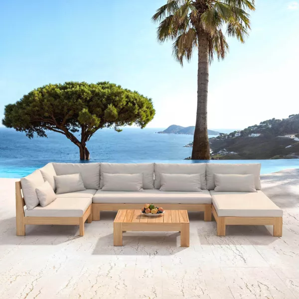 Conjunto de jardín esquinero de madera de acacia 5 plazas 5 pzas Bornéo Arena