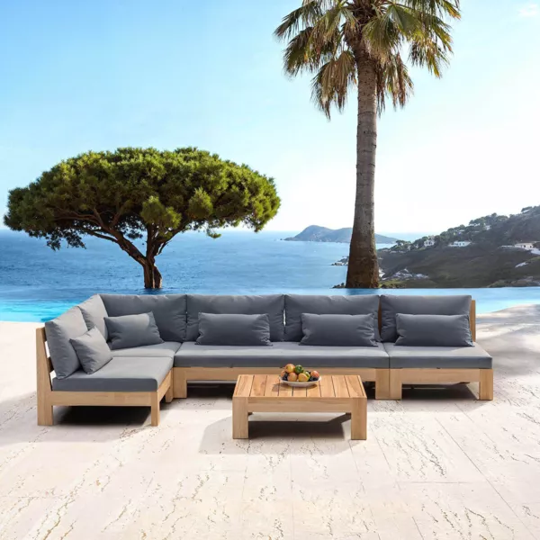 Salon de jardin d'angle en bois d'acacia 6 places 5 pcs Borneo Gris anthracite