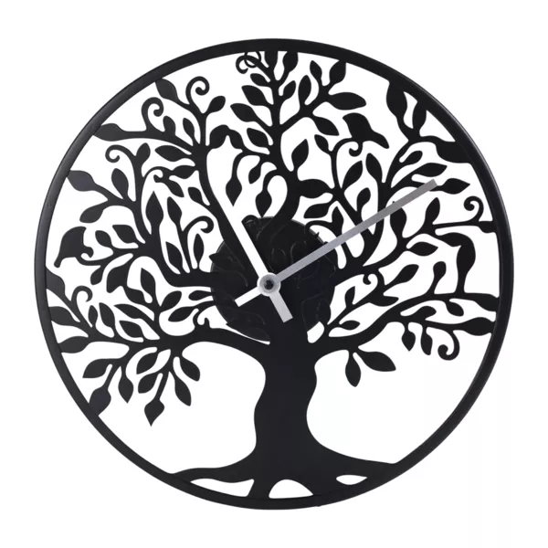 Metalen wandklok (30 cm) Levensboom Zwart