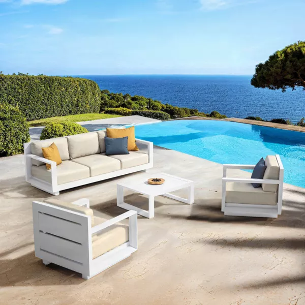 Tuinset van aluminium 5 zitplaatsen 4-delig Elba Wit en beige