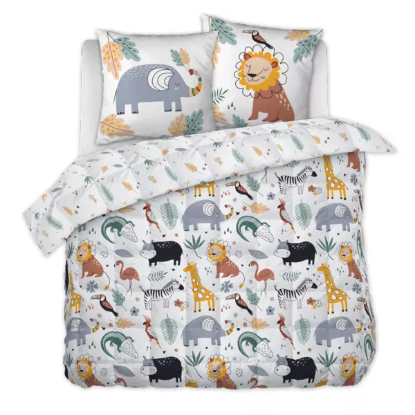 Edredón infantil estampado de algodón y dos fundas de almohada (200 x 200 cm) Sabana Multicolor