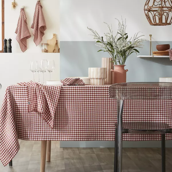 Tovaglia rettangolare in doppia garza di cotone (150 x 350 cm) Ga�a vichy Terracotta