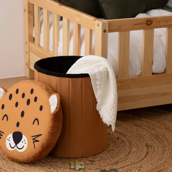 Pouf coffre pliant enfant (H38 cm) Lopard Marron
