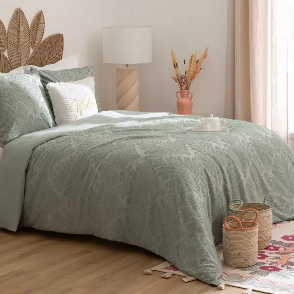 Funda nórdica y dos fundas de almohadas de microfibra (240 x 220 cm) Wild Verde celadón