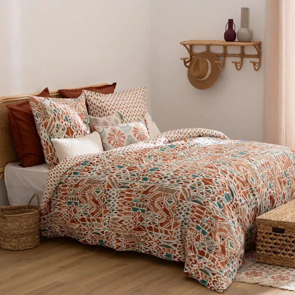 Housse de couette et deux taies coton (240 x 220 cm) Ikat Multicolore