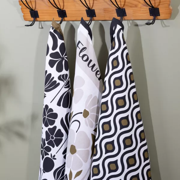 Set van 3 katoenen theedoeken (45 x 70 cm) Twist Zwart