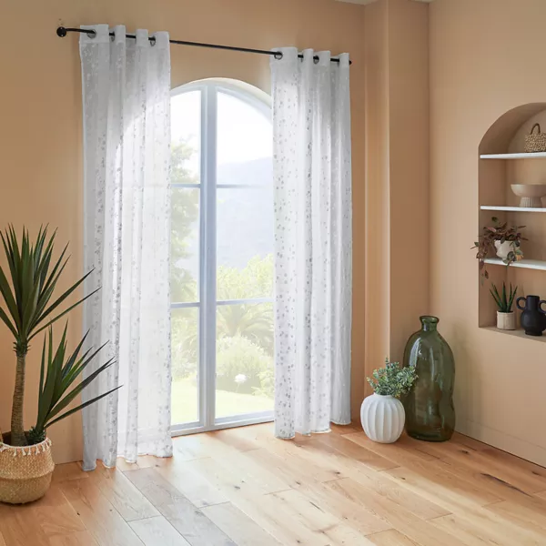 Vitragegordijn met ringen (140 x 240 cm) Flore Wit
