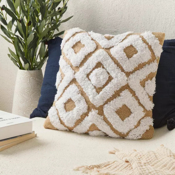 Vierkante jute kussenhoes (40 x 40 cm) Damia Beige