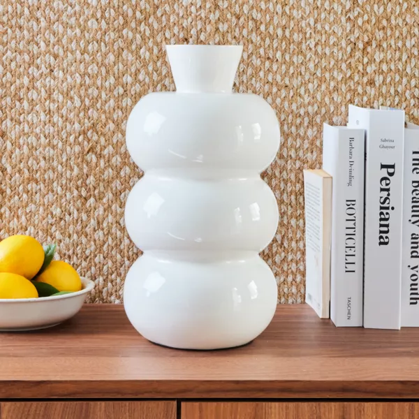 Handgemachte Vase aus emailliertem Metall (H33 cm) Serena Wei� gl�nzend