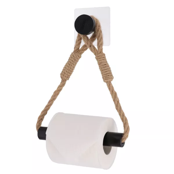 Toilettenpapierhalter selbstklebend Kordel und Bambus Harmonie Schwarz