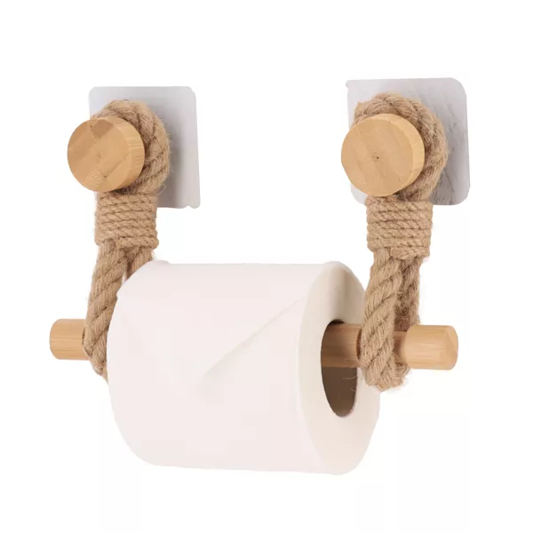 Toilettenpapierhalter selbstklebend Bambus und Riemen Kordel Naturfarben