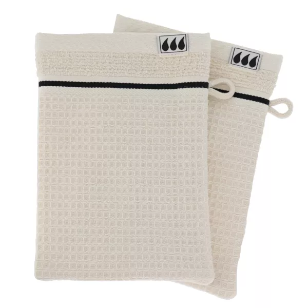 Lot de 2 gants de toilette coton nid d'abeille (15 x 21 cm) Japandi Beige