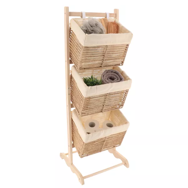 Meuble de rangement 3 paniers inclinés (H102 cm) Paulownia Beige