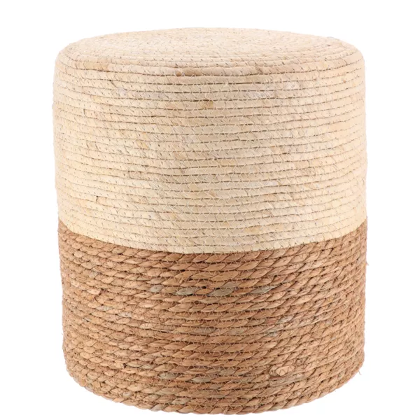 Lot de 2 poufs en bois et maïs (H36 cm) Ibiza Beige