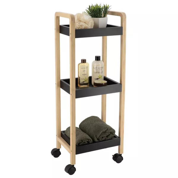 Desserte à roulettes 3 niveaux (H79 cm) Bambou Noir