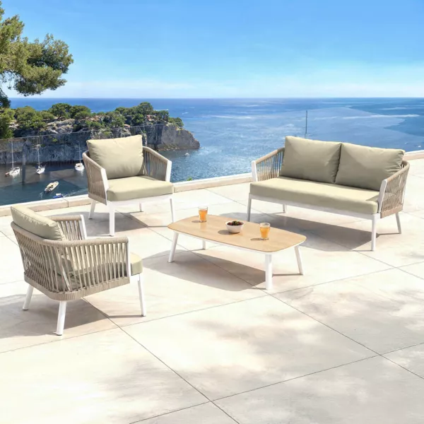 Salon de jardin en aluminium 4 places 4 pcs Amalfi Blanc et beige