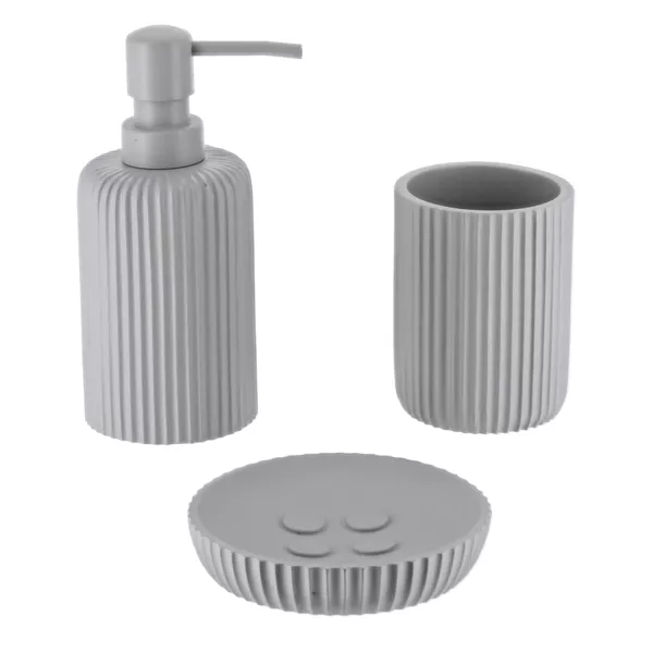 Set d'accessoires salle de bain résine Strié Gris clair