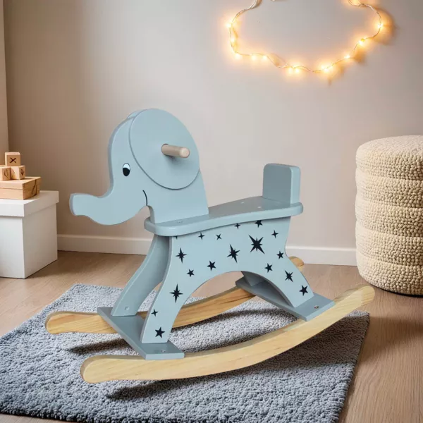 Schaukelelefant Holz (H53 cm) Stars Bleu