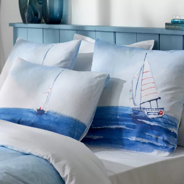 Vierkante katoenen Perkale kussensloop (65 x 65 cm) Regate Blauw