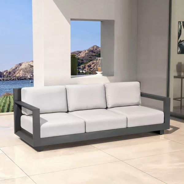 Canapé de jardin en aluminium 3 places Elba Gris anthracite et gris clair