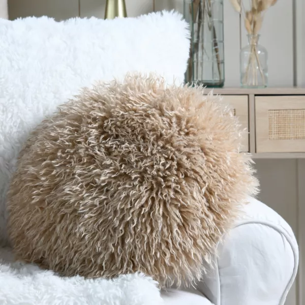 Rund pude i kunstpels (40 cm) Cosylife Beige