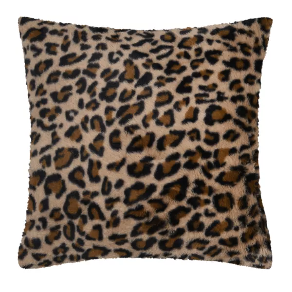 Coussin carré fausse fourrure léopard (45 x 45 cm) Fauves Camel