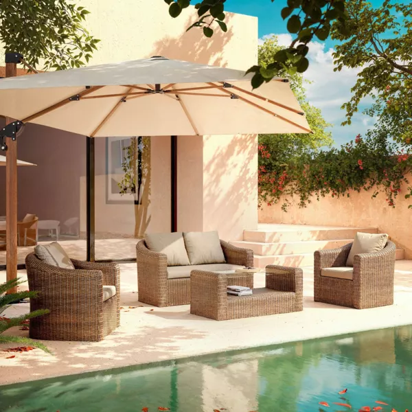 Loungeset van gevlochten hars 4 zitplaatsen 4 delig Calvi Sepia en Taupe