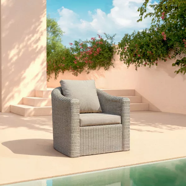 Gartensessel geflochtenes Polyrattan Calvi Grau und Taupe