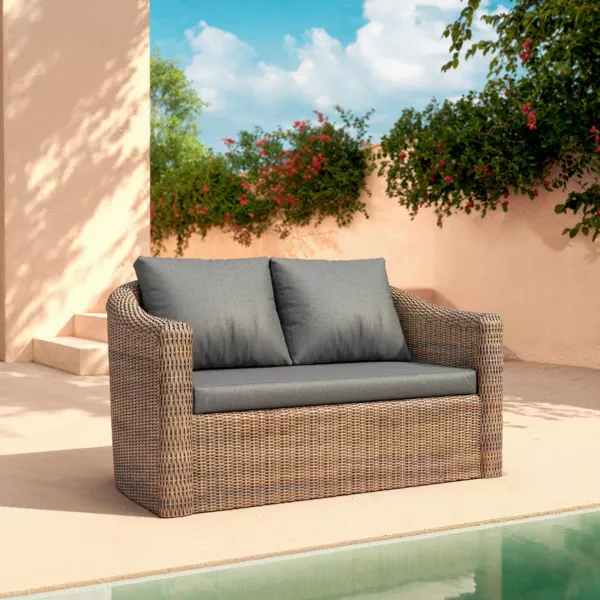 Sof de jardn de resina trenzada 2 plazas Calvi Sepia y gris oscuro