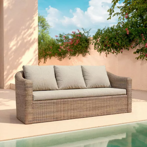 Canapé de jardin en résine tressée 3 places Calvi Sépia et taupe