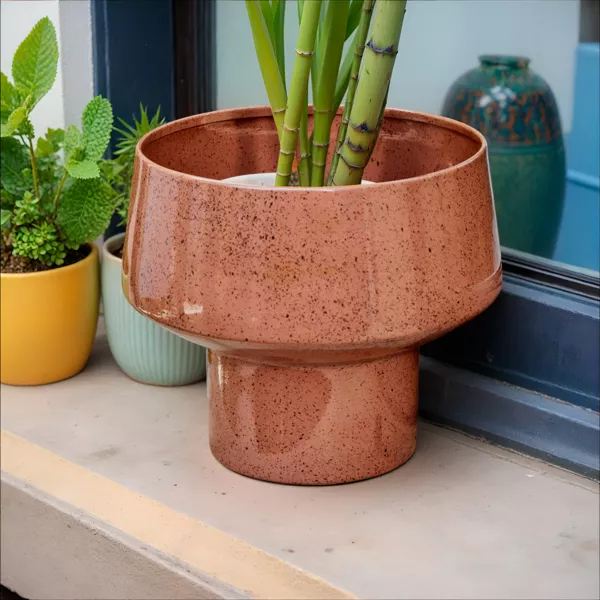 Cache-pot en métal (H20 cm) Terrazzo Marron