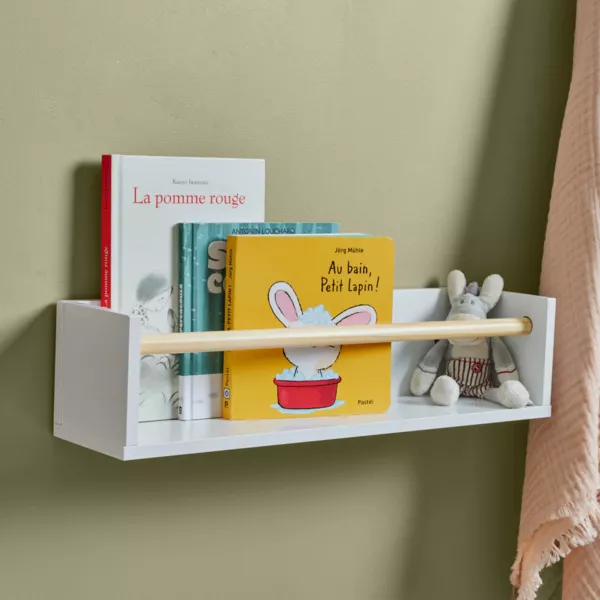 Børnevæghylde i træ, 1 niveau (H12 cm) Zoa Hvid