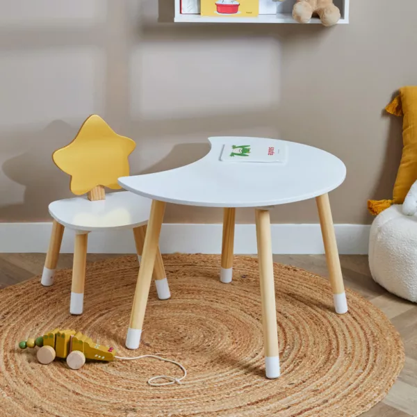 Table et 1 chaise enfant bois (H44 cm) Stars Blanc