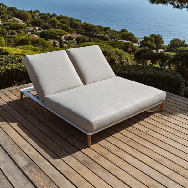 Dubbele ligstoel van aluminium Monte Carlo Wit en taupe