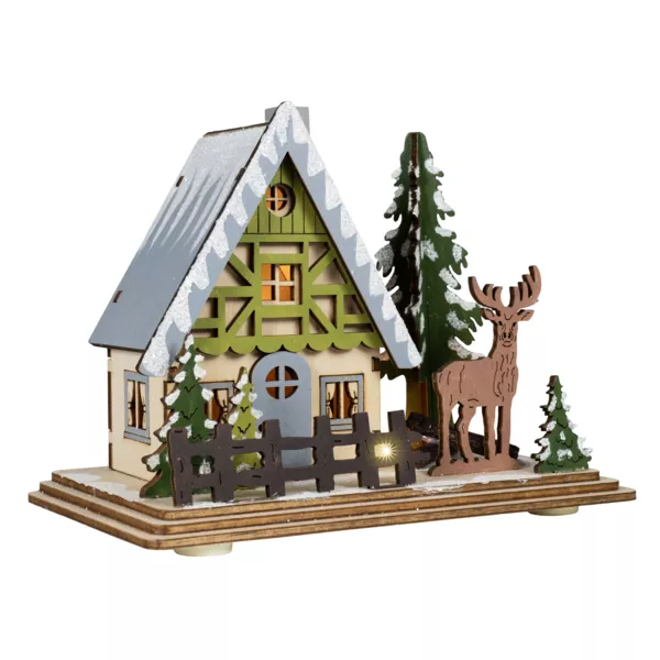 Village de Noël en bois lumineux à piles (16 x H12 cm) Ma maison en Forêt