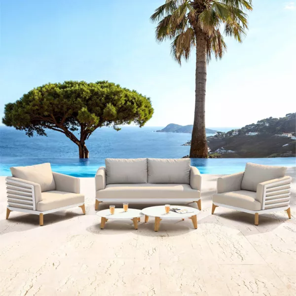 Conjunto de jardín de aluminio 4 plazas 5 piezas Monte Carlo Blanco y topo