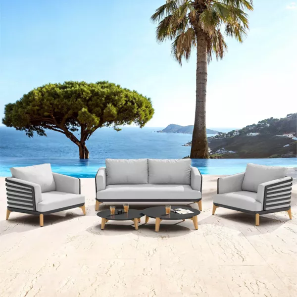 Salon de jardin aluminium 4 places 5 pcs Monte Carlo Gris anthracite et gris clair