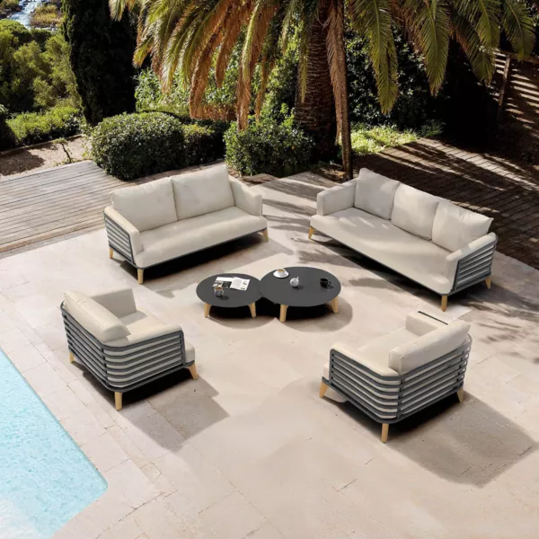 Conjunto de jardín de aluminio 7 plazas 6 piezas Monte Carlo Gris antracita y topo